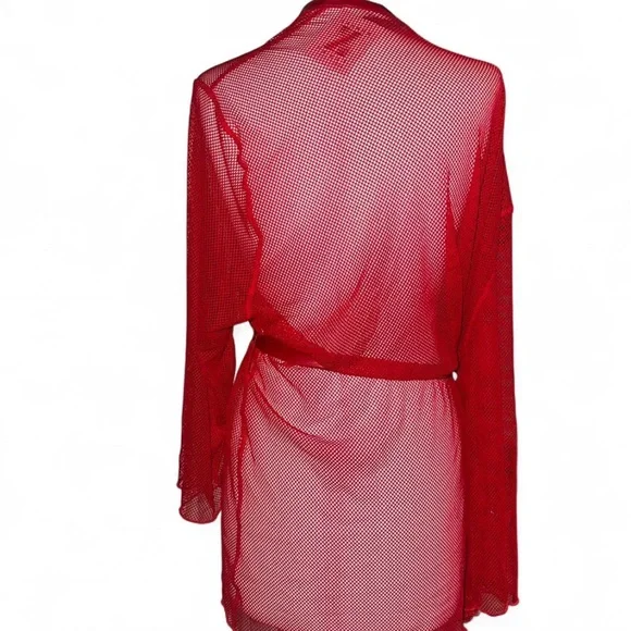 NWT Savage fenty Red mesh fishnet robe - Picture 2 of 3